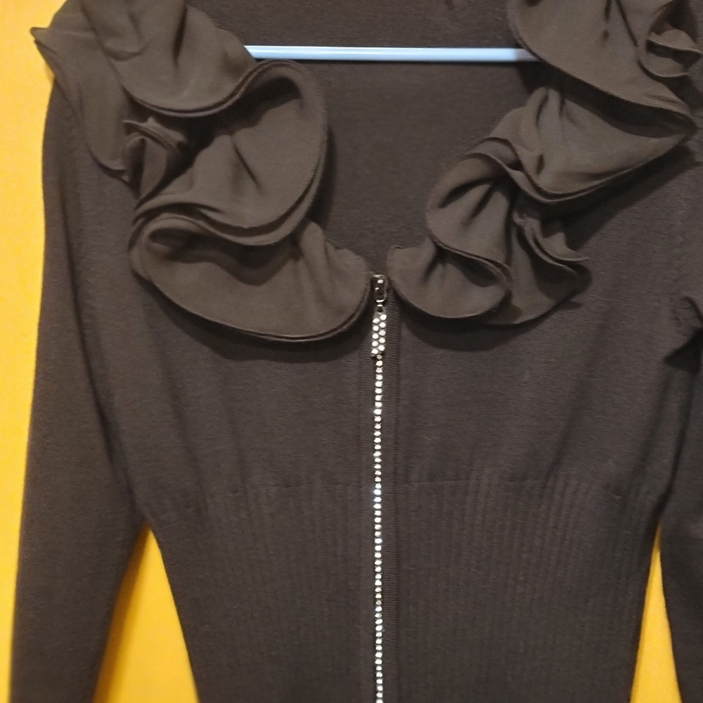 Belldini Rhinestone Zipper Ruffled Sweater.  - Picture 7 of 7